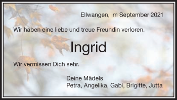 Traueranzeige von Ingrid  von Schwäbische Post