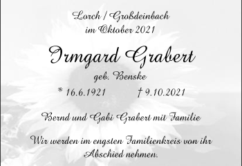 Traueranzeige von Irmgard Grabert von Gmünder Tagespost