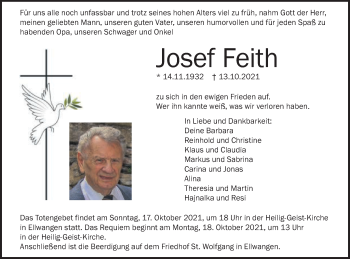 Traueranzeige von Josef Feith von Schwäbische Post