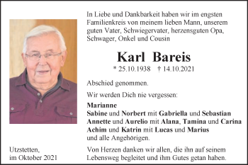 Traueranzeige von Karl Bareis von Gmünder Tagespost