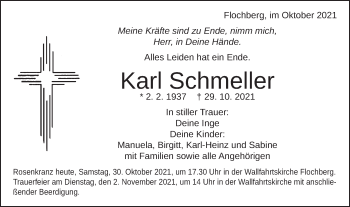 Traueranzeige von Karl Schmeller von Schwäbische Post