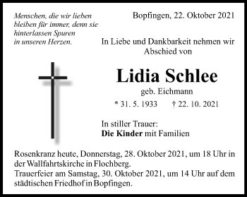 Traueranzeige von Lidia Schlee von Schwäbische Post
