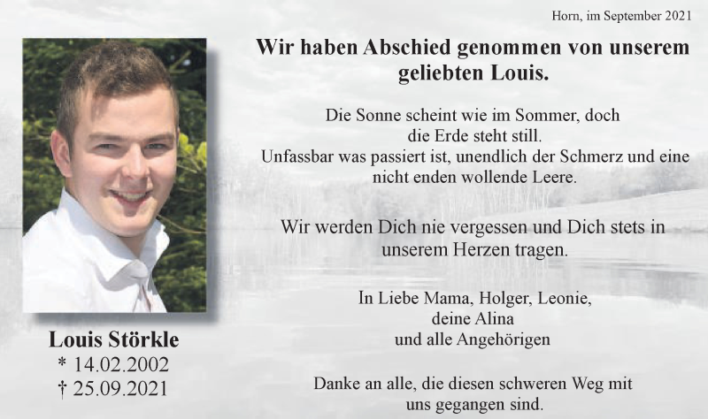  Traueranzeige für Louis Störkle vom 02.10.2021 aus Gmünder Tagespost