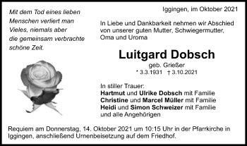 Traueranzeige von Luitgard Dobsch von Gmünder Tagespost