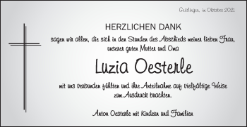 Traueranzeige von Luzia Oestede von Schwäbische Post