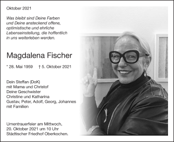Traueranzeige von Magdalena Fischer von Schwäbische Post