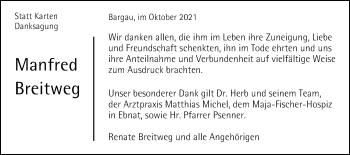 Traueranzeige von Manfred Breitweg von Gmünder Tagespost