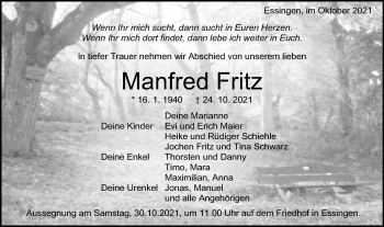 Traueranzeige von Manfred Fritz