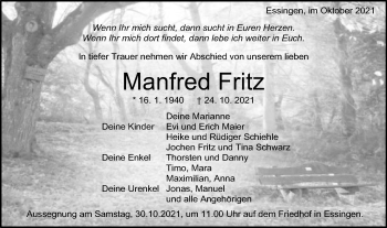 Traueranzeige von Manfred Fritz von Schwäbische Post