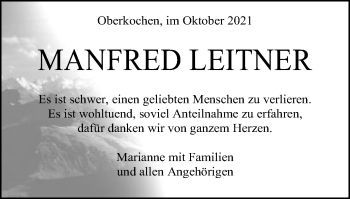 Traueranzeige von Manfred Leitner von Amtsblatt_Oko