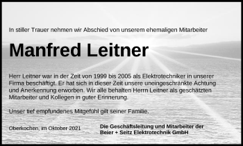 Traueranzeige von Manfred Leitner  von Schwäbische Post