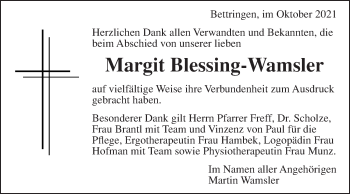 Traueranzeige von Margit Blessing-Wamsler von Gmünder Tagespost