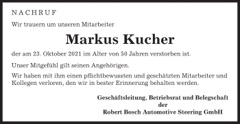 Traueranzeige von Markus Kucher von Gmünder Tagespost