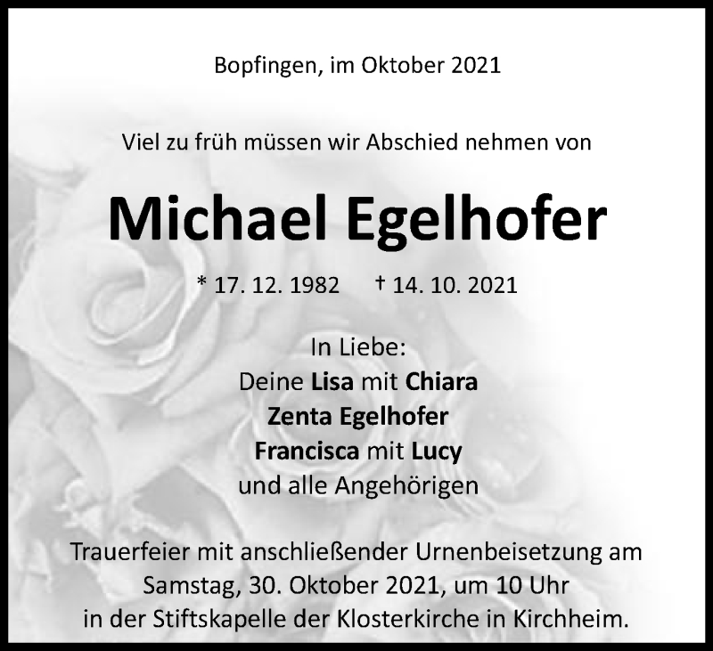  Traueranzeige für Michael Egelhofer vom 27.10.2021 aus Schwäbische Post