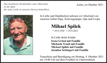 Traueranzeige von Mihael Spilek von Schwäbische Post