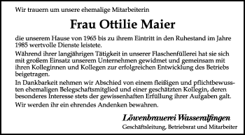 Traueranzeige von Ottilie Maier von Schwäbische Post