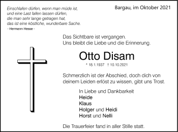 Traueranzeige von Otto Disam von Gmünder Tagespost