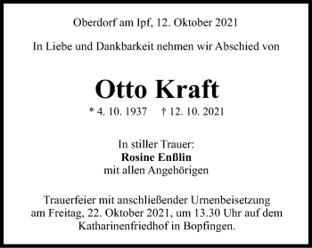 Traueranzeige von Otto Kraft von Schwäbische Post