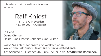 Traueranzeige von Ralf Kniest von Schwäbische Post