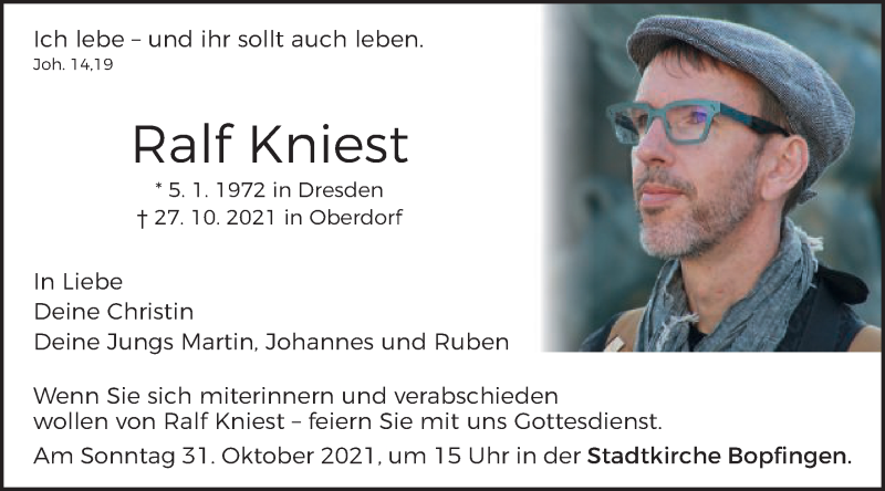  Traueranzeige für Ralf Kniest vom 29.10.2021 aus Schwäbische Post