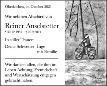 Traueranzeige von Reiner Anselstetter von Amtsblatt_Oko