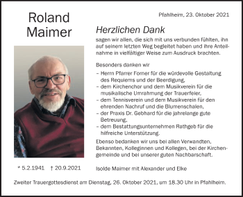 Traueranzeige von Roland Maimer von Schwäbische Post