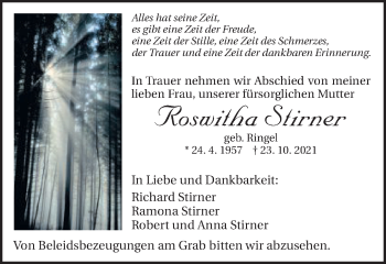 Traueranzeige von Roswitha Stirner von Schwäbische Post