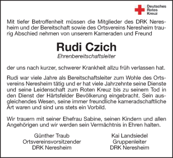 Traueranzeige von Rudi Czich von Schwäbische Post