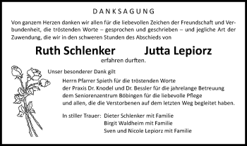 Traueranzeige von Ruth und Jutta  von Gmünder Tagespost