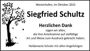 Traueranzeige von Siegfried Schultz von Schwäbische Post