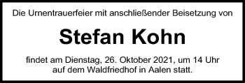 Traueranzeige von Stefan Kohn von Schwäbische Post