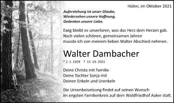 Traueranzeige von Walter Dambacher von Schwäbische Post