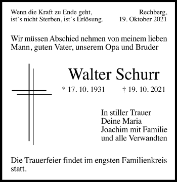 Traueranzeige von Walter Schurr von Gmünder Tagespost