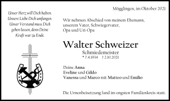 Traueranzeige von Walter Schweizer von Gmünder Tagespost
