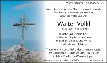 Traueranzeige von Walter Völkl von Schwäbische Post
