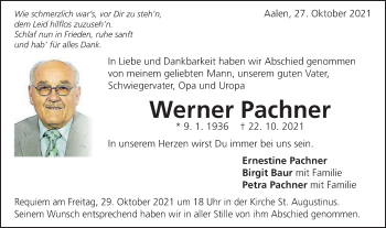Traueranzeige von Werner Pachner  von Schwäbische Post