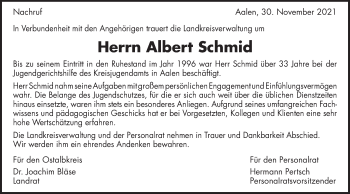 Traueranzeige von Albert Schmid von Schwäbische Post