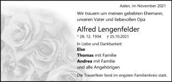 Traueranzeige von Alfred Lengenfelder von Schwäbische Post