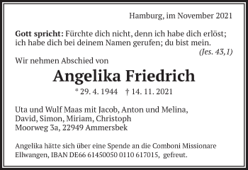 Traueranzeige von Angelika Friedrich von Schwäbische Post