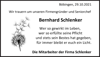 Traueranzeige von Bernhard Schlenker von Gmünder Tagespost