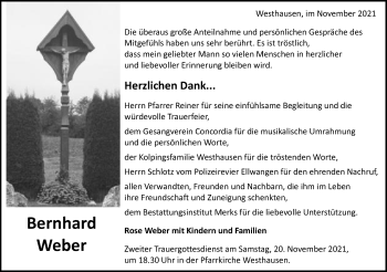 Traueranzeige von Bernhard Weber von Schwäbische Post