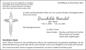 Traueranzeige von Brunhilde Heindel von Bopfinger Stadtanzeiger