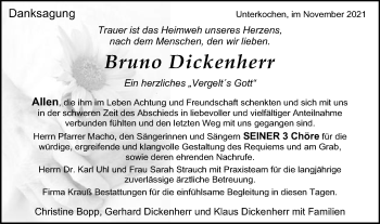 Traueranzeige von Bruno Dickenherr von Schwäbische Post