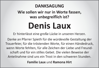 Traueranzeige von Denis Laux von Gmünder Tagespost