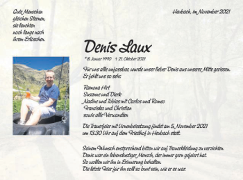 Traueranzeige von Denis Laux von Gmünder Tagespost
