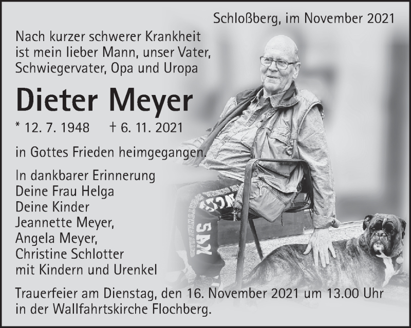  Traueranzeige für Dieter Meyer vom 11.11.2021 aus Schwäbische Post