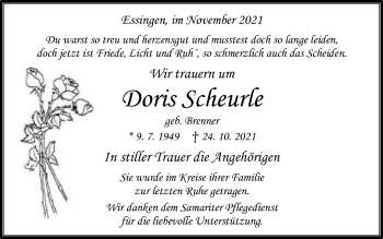 Traueranzeige von Doris Scheurle von Schwäbische Post