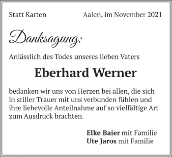 Traueranzeige von Eberhard Werner von Schwäbische Post