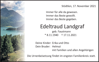 Traueranzeige von Edeltraud Landgraf von Schwäbische Post