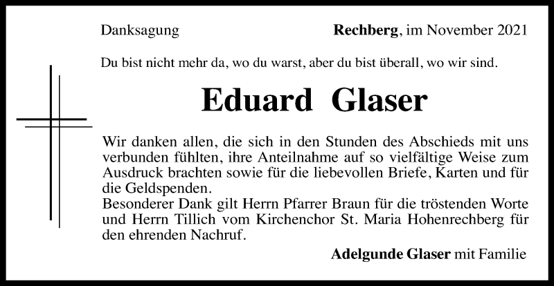  Traueranzeige für Eduard Glaser vom 24.11.2021 aus Gmünder Tagespost